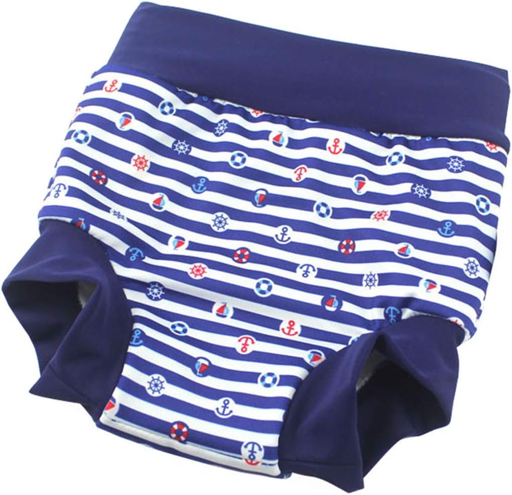 Leideur Baby Swim Nappies for Kids Cover Diaper High-Waisted Swimming Shorts (2-3 Years, Navy Stripe) - Image 3
